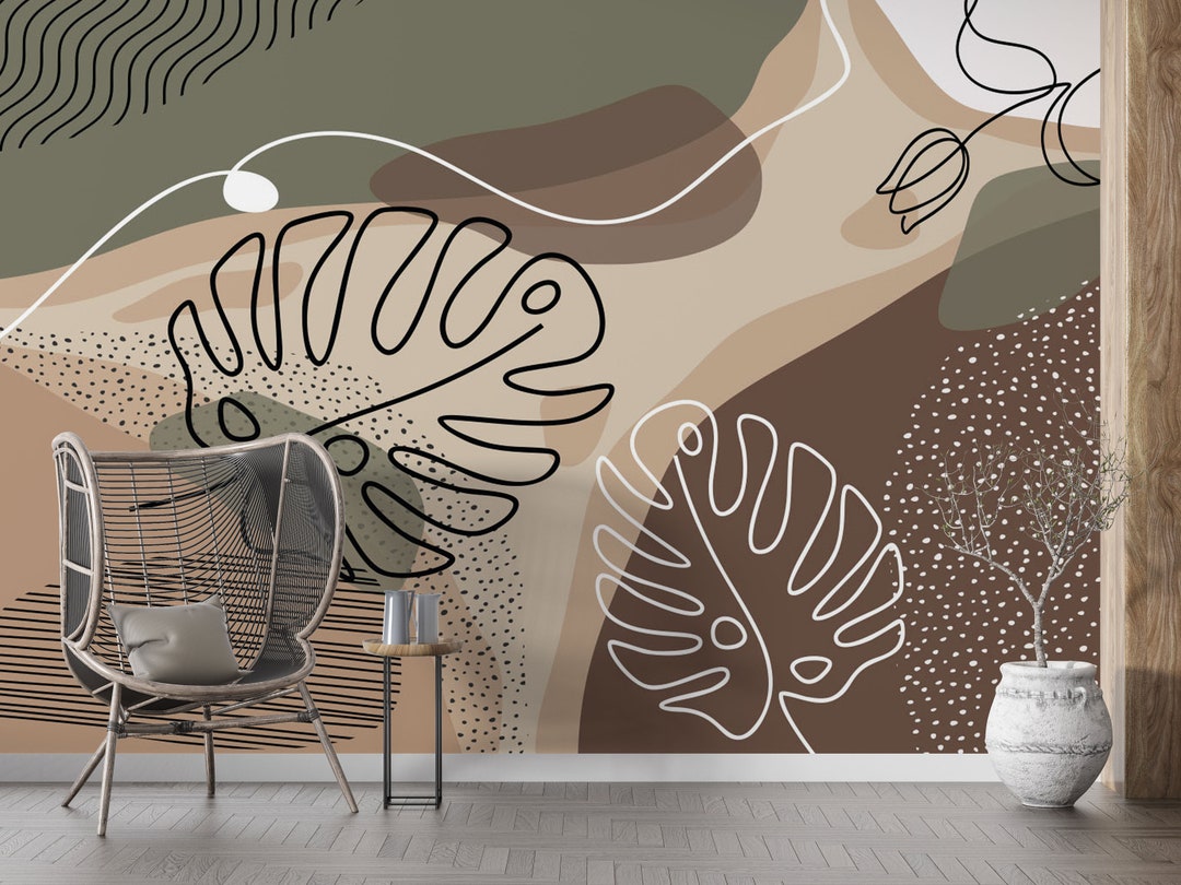Boho Colors Abstract Living Room Peel and Stick Murals, Pastel Green ...
