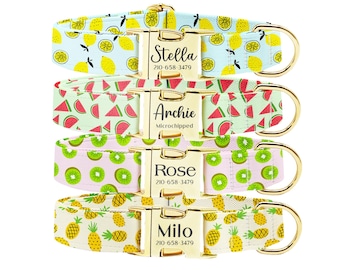 Personalized Fruit Dog Collar: Engraved Buckle, Custom Pet ID