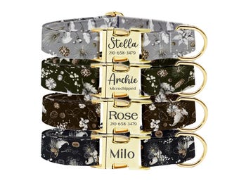 Personalized Elegant Flower Dog Collar Leash Set: Engraved Buckle, Custom Pet ID