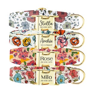 Personalized Floral Dog Collar: Engraved Buckle, Custom Pet Gift