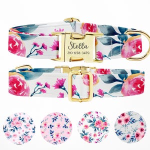 Personalized Floral Dog Collar: Engraved Buckle, Custom Pet ID