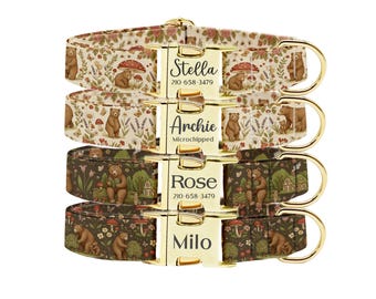 Personalized Bear Dog Collar Leash Set: Engraved Metal Buckle, Custom Pet Name