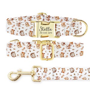 Personalized Dog Collar, Customized Engraved Metal Buckle, Dog Collar Leash Set, Custom Pet Gift, Name+Phone, Dog Gifts, Cute Animal Collar