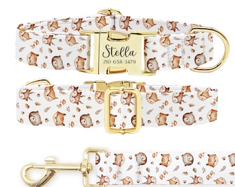 Personalized Dog Collar Leash Set: Engraved Metal Buckle, Custom Pet ID