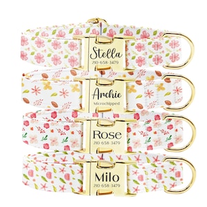 Personalisiertes rosa Blumen-Hundehalsband mit individueller Metallschnalle
