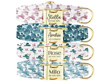 Personalized Cactus Dog Collar Leash Set: Engraved Buckle, Custom Pet ID