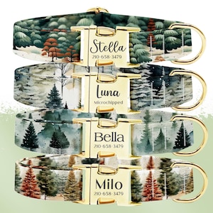 Personalized Forest Dog Collar: Engraved Buckle, Custom Pet ID