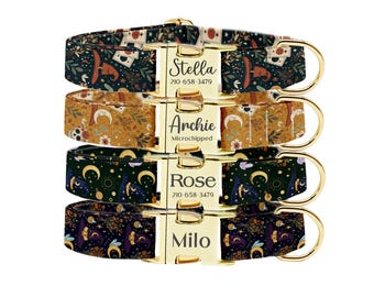 Personalized Boho Magical Dog Collar Leash Set: Engraved Metal Buckle, Custom Pet Name