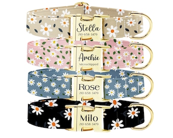 Personalized Flower Dog Collar Leash Set: Engraved Buckle, Custom Pet ID