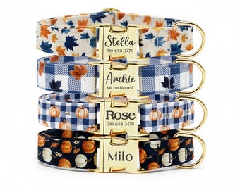 Personalized Dog Collar Leash Set: Engraved Buckle, Watercolor Pumpkin