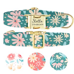 Personalized Dog Collar: Engraved Buckle, Floral Pet Gift