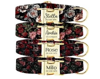 Personalized Vintage Rosie Dog Collar Leash Set: Engraved Metal Buckle