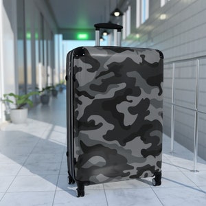 Kofferset in grijs camouflagepatroon, op maat ontworpen bagageset, reisbagage, handbagagekoffer, handbagagerolkoffer, uniseks reistas
