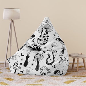 Cottagecore Mushroom Mystical Constellations Bean Bag Cover, Mid Century Modern, Vintage 70s Furniture, Retro Groovy Room Decor For Teens