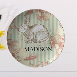 Custom Name Easter Bunny Dinner Plate Personalized for Kids and Adults, Decorative Spring Easter Plate, Easter Dinner Plates, Dinnerware Set