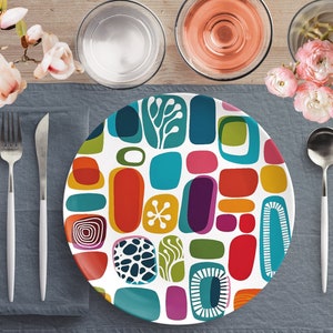 Jaren 50 retro jaren 50 moderne geometrische groovy dinerborden, decoratieve gerechten, MCM-servies, Moederdagcadeaus, 10-inch dinerborden