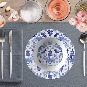 Chinoiserie Pagoda Bulls Bowls, Luxury Chinoiserie Microwave Safe, Dishwasher Safe, Oven Safe Dishes, Elegant Dinnerware Set Gifts, Mom Gift