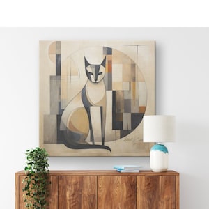 Mid Century Modern Cat Abstract Bauhaus Canvas Wall Art - Original Art by Kate McEnroe - 12078823