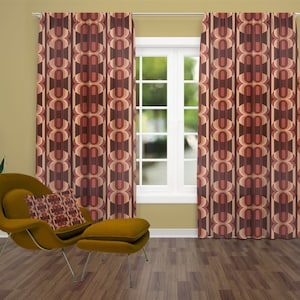 Sheer or Blackout Window Curtains In Retro 70s Mid Century Modern Style, Custom Design Geometric Window Panels, Window Treatment, Home Decor
