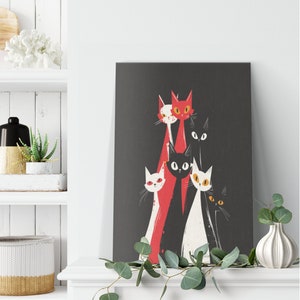 Minimalist Atomic Cat Retro Abstract Mid Century Canvas Wall Art