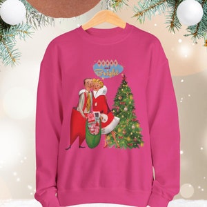 Felpa natalizia kitsch retrò anni '50, pullover natalizio vintage, abbigliamento festivo moderno di metà secolo