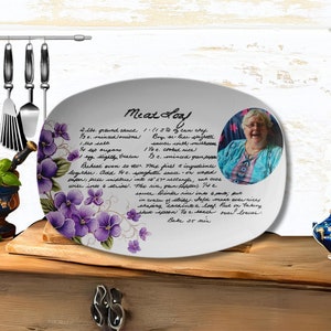 Plateau photo personnalisé de recette manuscrite de fleur de violette africaine, carte-souvenir personnalisée de carte de recette, recette d'héritage de famille, cadeau significatif