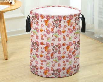 Cottagecore Mushroom Hippie Retro Floral Daisies Laundry Basket, Large Capacity and Collapsible, Freestanding, Waterproof, Machine Washable