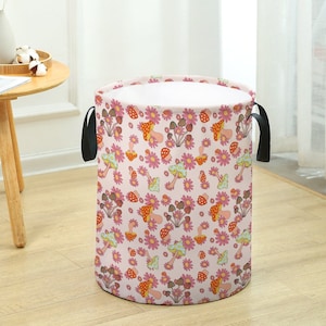 Cottagecore Mushroom Hippie Retro Floral Daisies Laundry Basket, Large Capacity and Collapsible, Freestanding, Waterproof, Machine Washable
