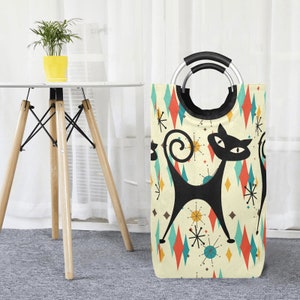 Atomic Cat Franciscan Diamond Starburst Laundry Basket, Mid Century Modern Storage, Retro Mod Organizer, Vintage Style Bin