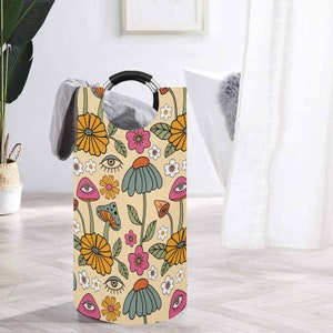 Cottagecore Mushroom Boho Laundry Basket, Large Capacity, Collapsible, Freestanding, Waterproof Laundry Hamper, Clothes Basket