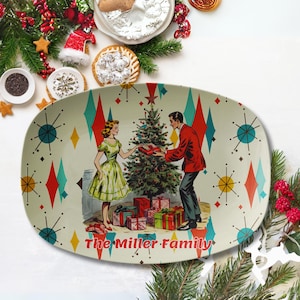 Plateau d'art de carte de Noël kitsch diamant franciscain rétro vintage des années 50, étoile du milieu du siècle, souvenir de vacances en famille