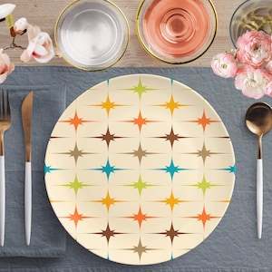 Piatto da pranzo Mid Mod Atomic Starburst, stoviglie retrò moderne di metà secolo, piatti per grigliate MCM, piatti decorativi, regalo per la mamma