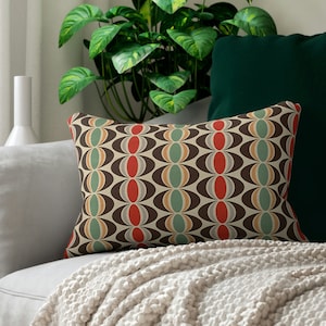 Retro 60s Mid Century Modern Lumbar Pillow, MCM Geometric Ovals Decorative Throw Pillows, Living Room, Bedroom Retro Accent Pillow