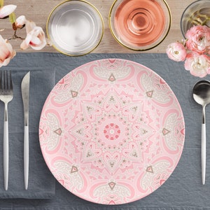 Pink Mandala Dinnerware Plate Set, 10 Inch Plate, Floral Dinner Plate