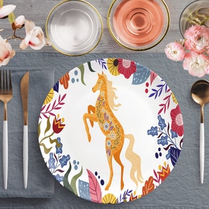 Borden Horse in Summer Bloom - Bloemen ruitergerechten met kleurrijke bloemen volkskunst paardenontwerp