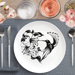 Floral Hummingbird Heart Dinner Plates, Wild Flowers Hummingbird Heart Tableware Set, Hummingbird Dinnerware, 10 Inch Dinner Plates Mom Gift