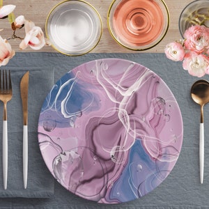 Lavender Marble Dinner Plates, Decorative Tableware Set, Marble Print Plates, For Housewarming, Mothers day, Wedding, Birthday Gifts, 10 Inc