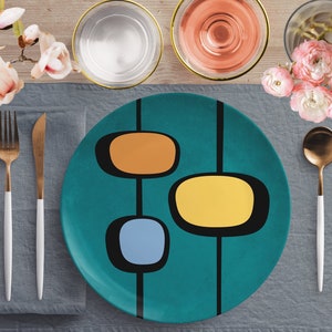 Dinner Plate in Vintage 50s Retro Abstract, Custom Design Mid Century Modern Dinnerware, Atomic Age 10&quot; Dinner Plates, Geometric Tableware