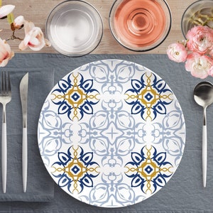 Arabesque Dinner Plate Set, Printed Arabesque Pattern 10 Inch Plate, Retro Vintage Marble Dinnerware, Turkish Pattern Dishes, Decorative Din
