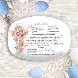 Easter Cross Handwritten Recipe Platter, Personalized Easter Gift, Family Heirloom Keepsake