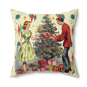 Almofada decorativa retrô vintage dos anos 50, franciscano, diamante, estrela, feriado, kitsch, cena de natal, almofada