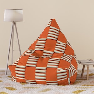 Mid Century Modern Orange Beige Bean Bag Chair Cover, Retro 70s Geometric Lounge Chair, Gaming Chair Cover Xmas Gift, Modern Home Decor Gift