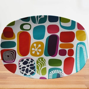 Retro jaren 1950 moderne geometrische groovy serveerschaal uit het midden van de jaren 50, MCM-dienbladen, grillschotel, decoratieve dienbladen