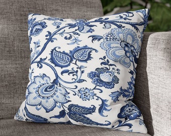 Grandmillenial Chinoiserie Floral Throw Pillow Cover, White and Blue Chinoiserie Decorative Pillow Case, Farmhouse Decor, Cushion Covers