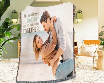 Custom Photo Woven Blanket, Personalized Cotton Yarn Made in USA Sofa Woven Throw Blanket, Custom Tapestry, Holiday Gifts, Stocking Stuffers