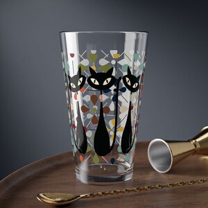 Atomic Cat Mid Century Modern Mixing | Shaker | Serving Glass, Sexton Cat Cocktail Glass, Whimsical Barware, Retro Drinkware