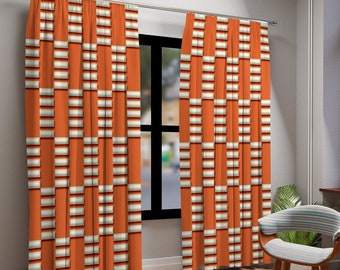 Cortina de ventana beige naranja moderna de mediados de siglo, cortinas retro, transparente, paneles de cortina opacos, sala de estar, cortinas de dormitorio