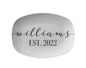 Personalized Family Name Wedding Platter, Custom Minimalist Thanksgiving Last Name Dinnerware, Farmhouse, Anniversary, Wedding Keepsake Gift