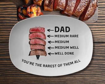 Personalized Father's Day Grilling Plate, Custom Dad Steak Doneness Chart, Unique BBQ Gift, You're The Rarest Of Them All Platter