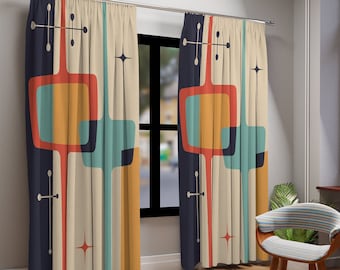 Window Curtain in Mid Century Modern Atomic Starburst, Retro Home Decor, Livingroom, Bedroom, Sheer, Blackout Geometric Curtains, MCM Decor